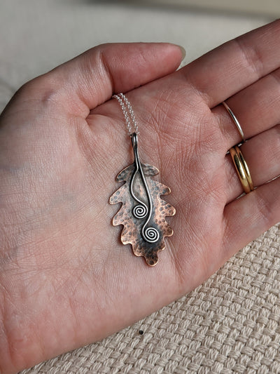 Handmade Copper Oak Leaf Necklace