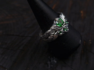 Silver Twig Birthstone Engagement Ring