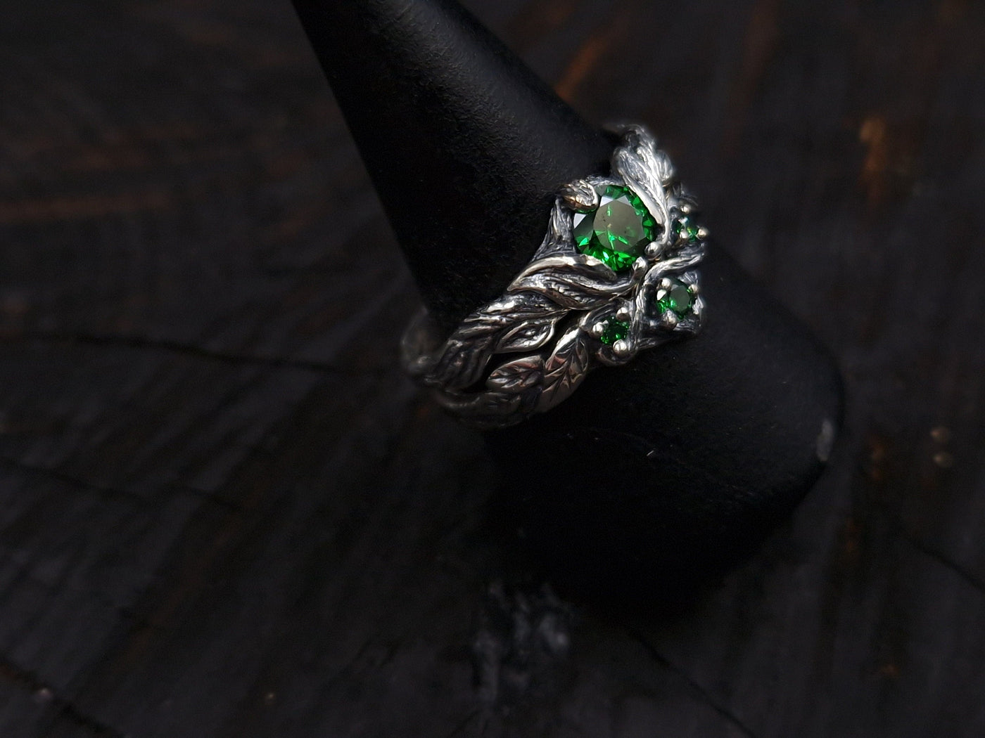 Silver Twig Birthstone Engagement Ring