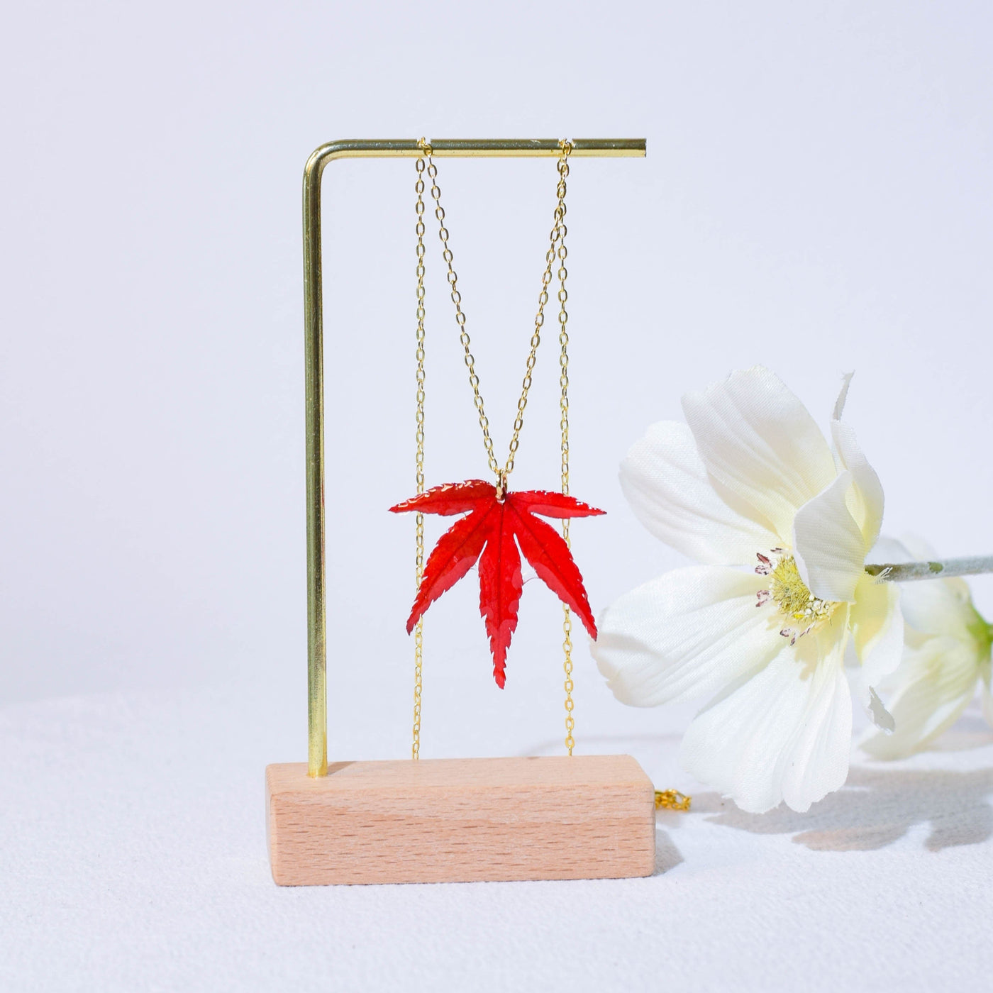 Real Red Maple Pressed Leaf Necklace