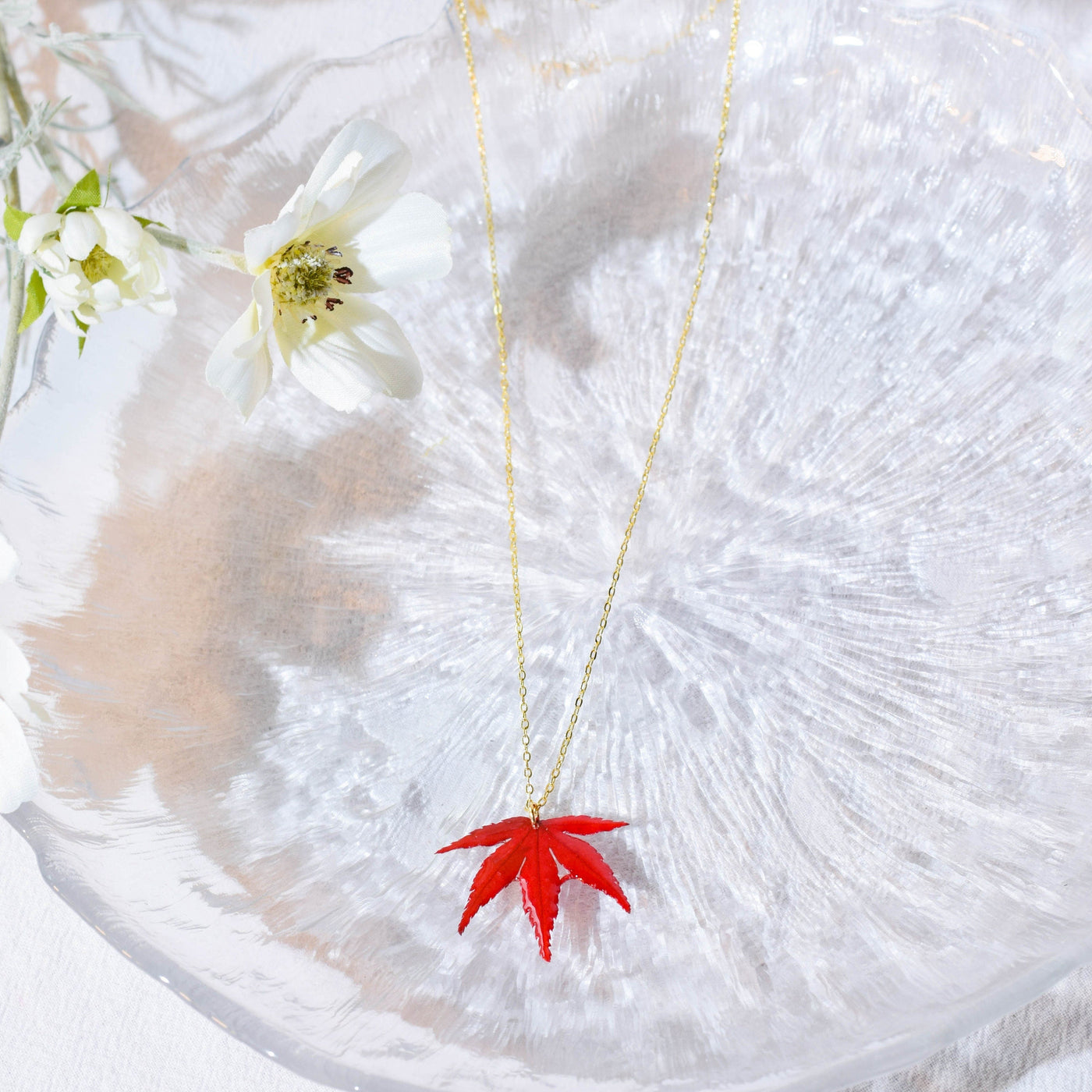 Real Red Maple Pressed Leaf Necklace