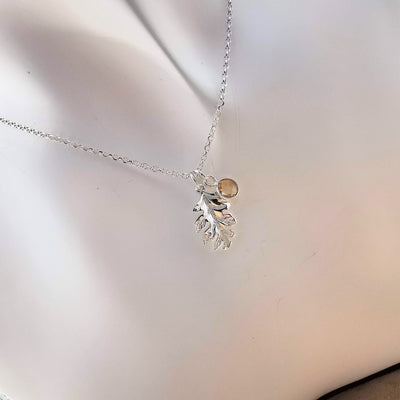 Sterling Silver Acorn Leaf & Gemstone Necklace