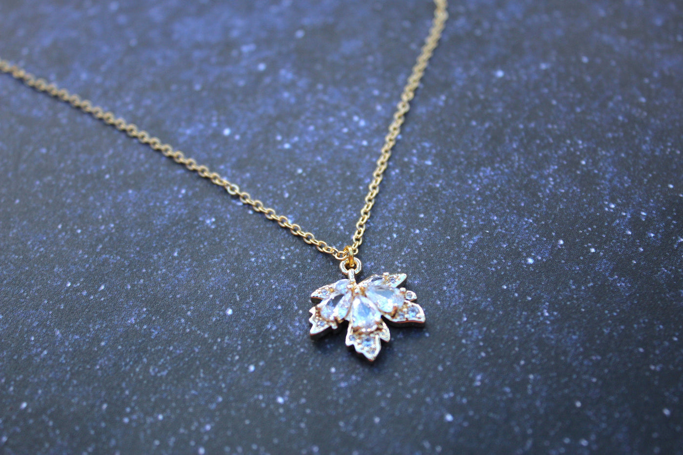 Crystal Clear Maple Leaf Necklace