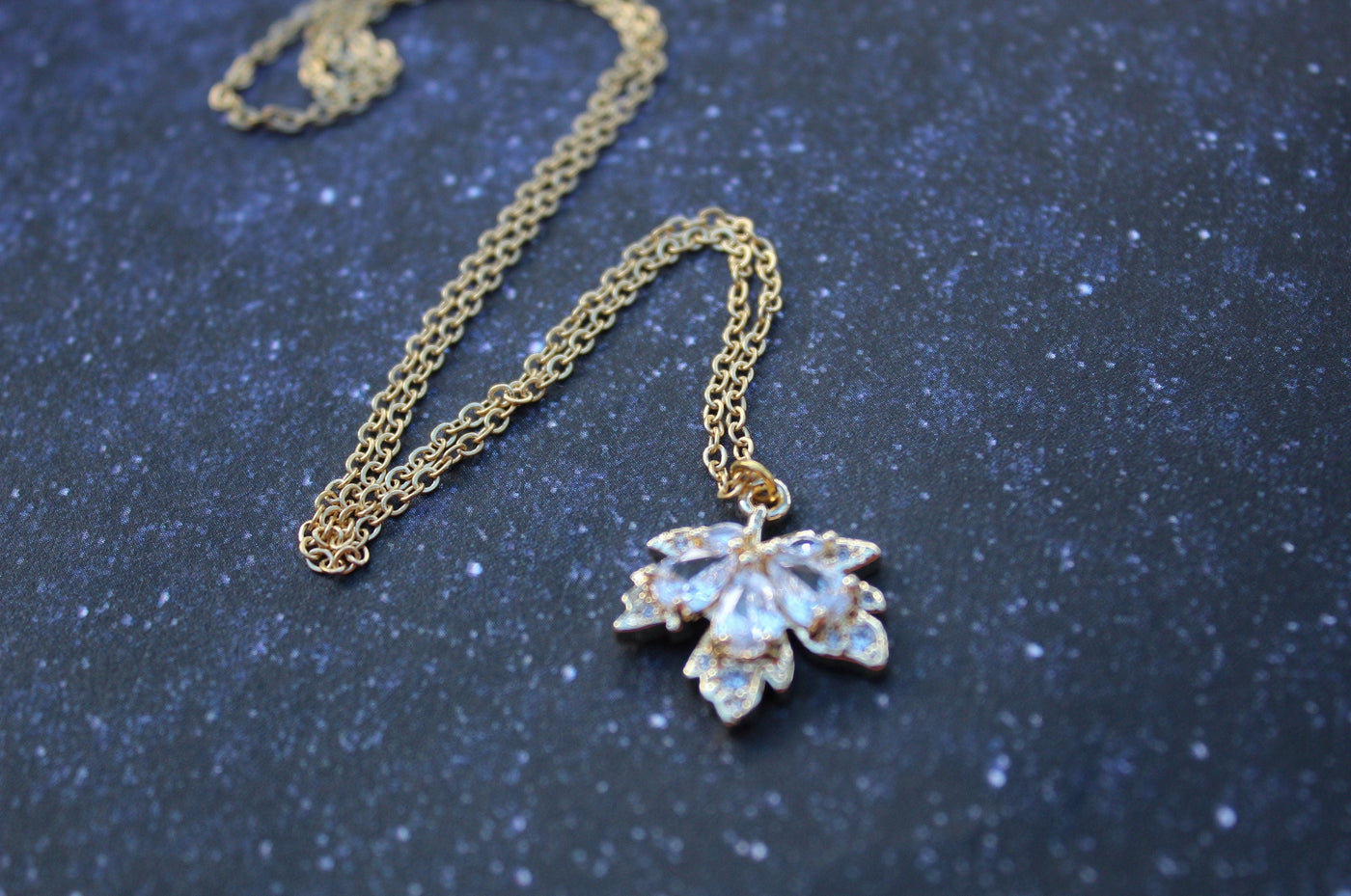 Crystal Clear Maple Leaf Necklace