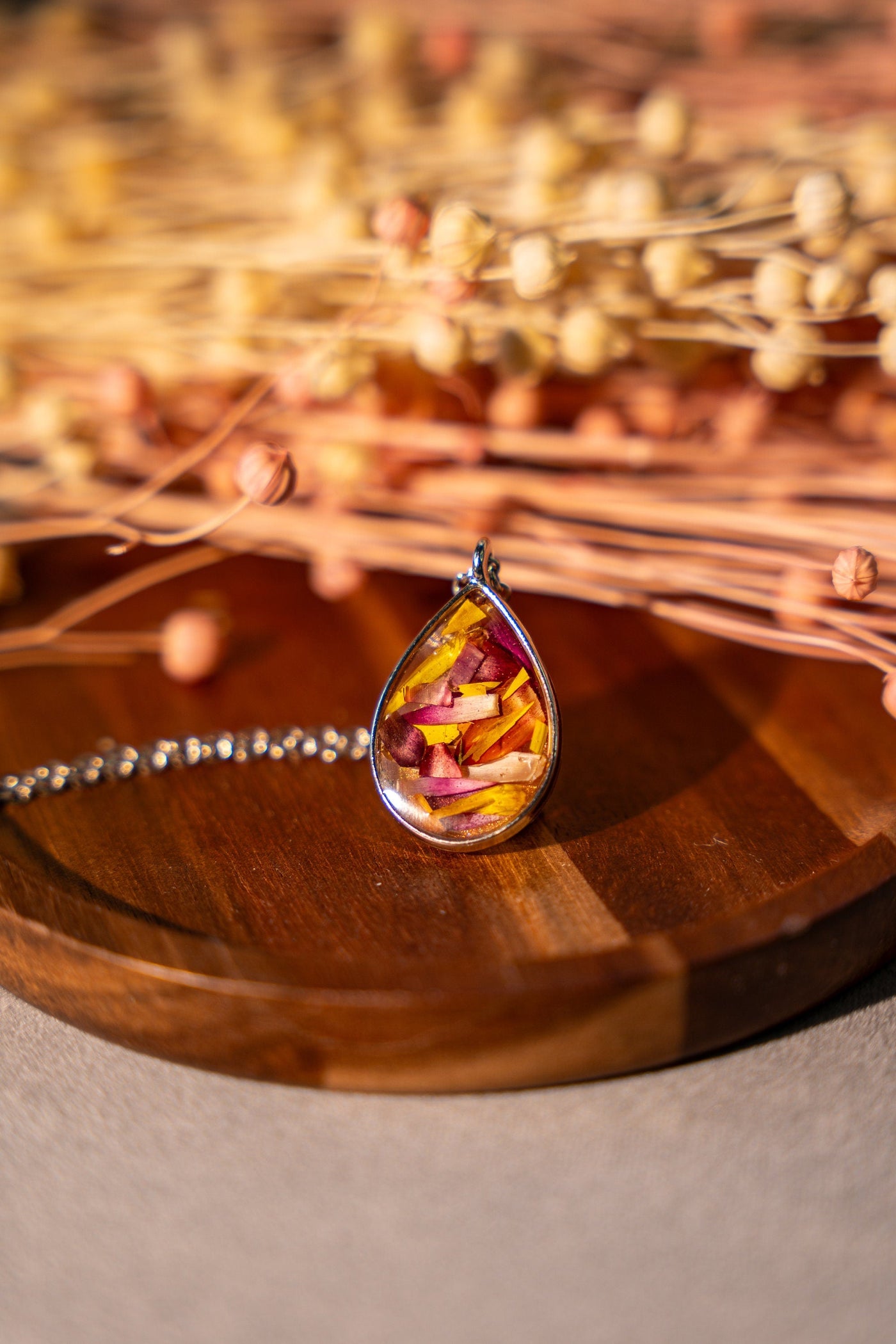Autumn Necklace with Real Resin Petals