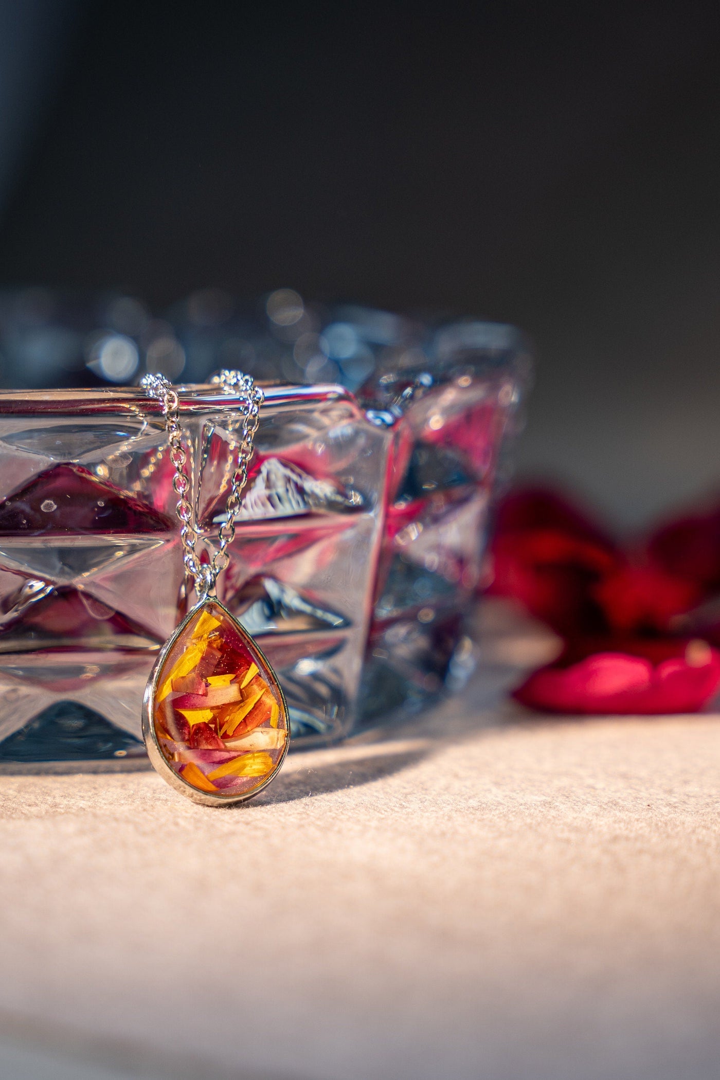 Autumn Necklace with Real Resin Petals