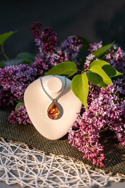 Autumn Necklace with Real Resin Petals