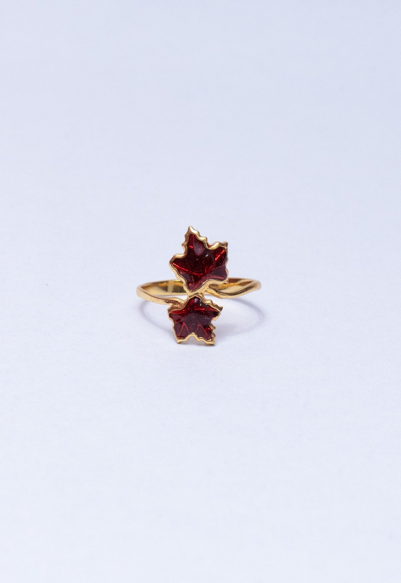 Red Enamel Maple Leaf Ring