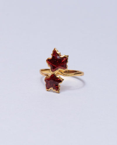 Red Enamel Maple Leaf Ring