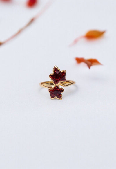 Red Enamel Maple Leaf Ring