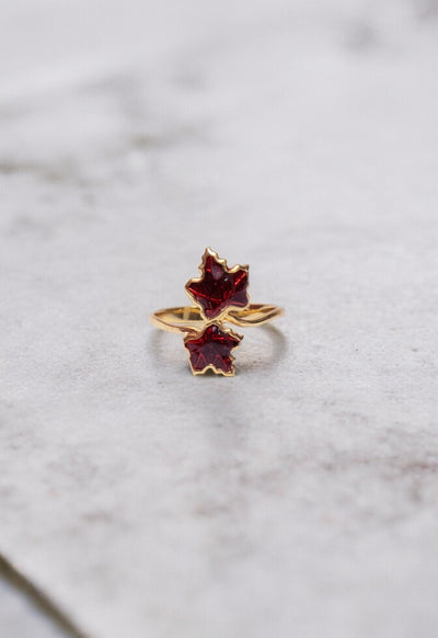 Red Enamel Maple Leaf Ring