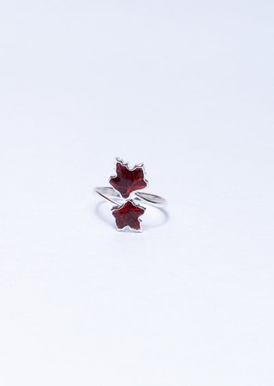 Red Enamel Maple Leaf Ring