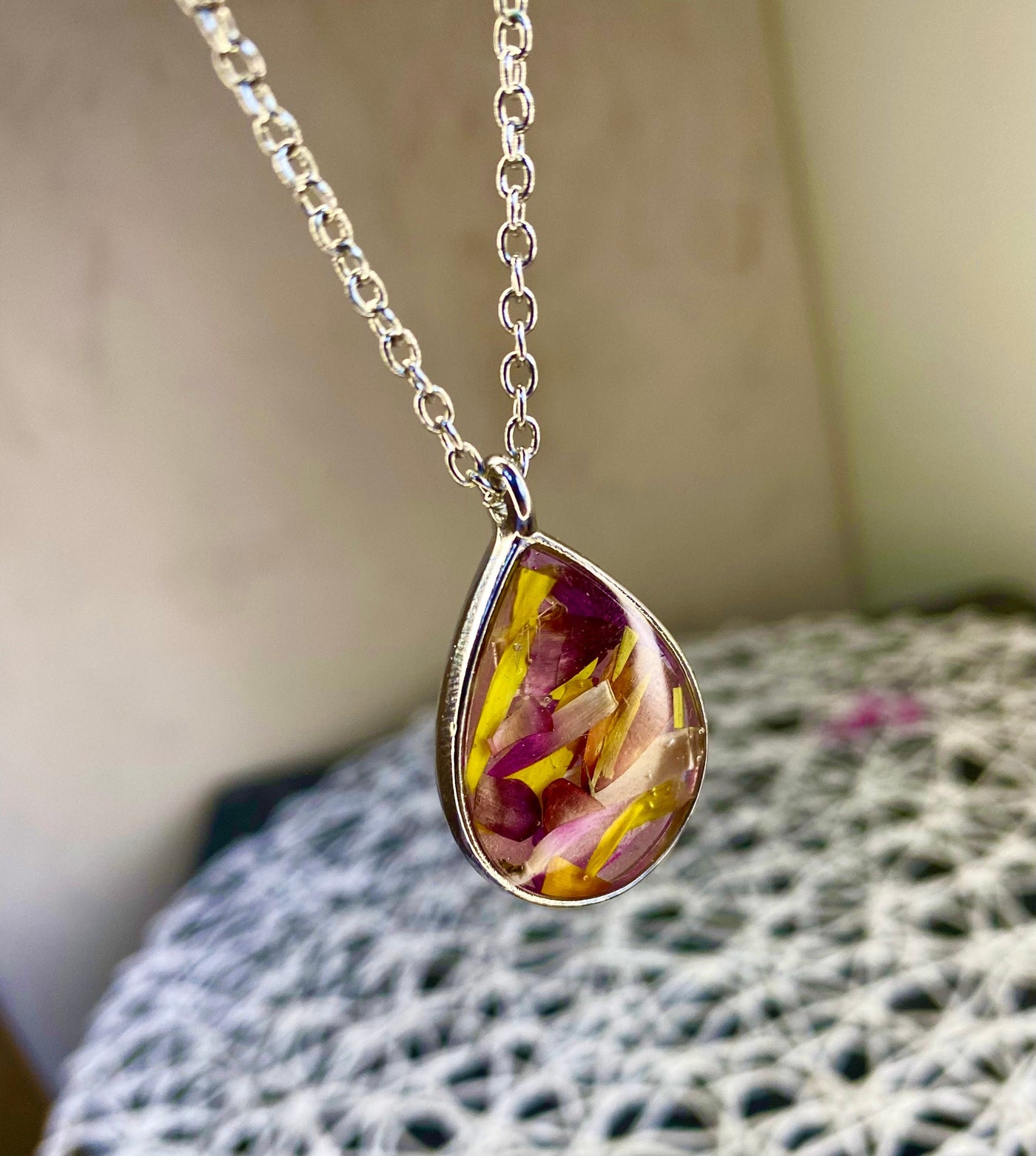 Autumn Necklace with Real Resin Petals