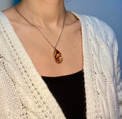 Autumn Necklace with Real Resin Petals