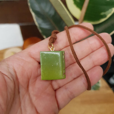 Polymer Clay Leafy Book Pendant Necklace