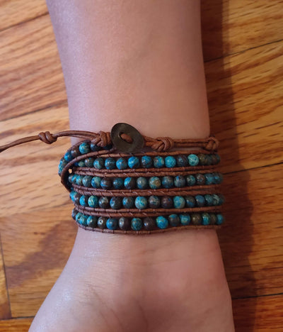 Handmade Jasper Beaded Leather Bracelet