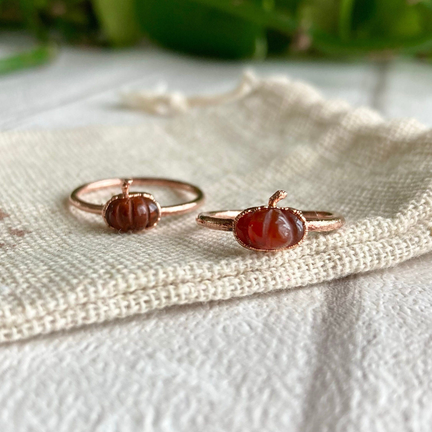 Carnelian Dainty Pumpkin Copper Ring