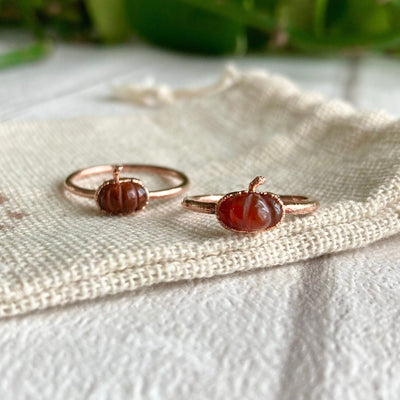 Carnelian Dainty Pumpkin Copper Ring