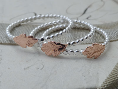Handmade Dainty Copper Oak Leaf Silver Ring