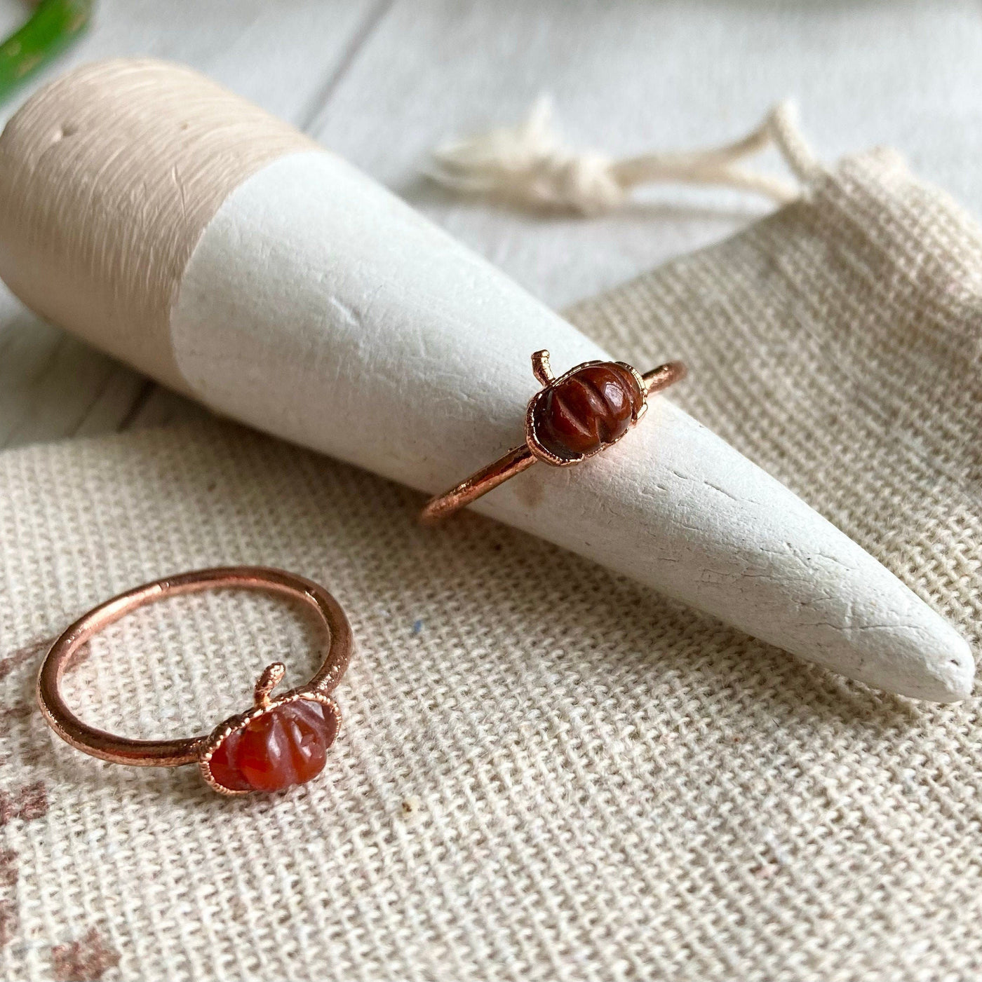 Carnelian Dainty Pumpkin Copper Ring
