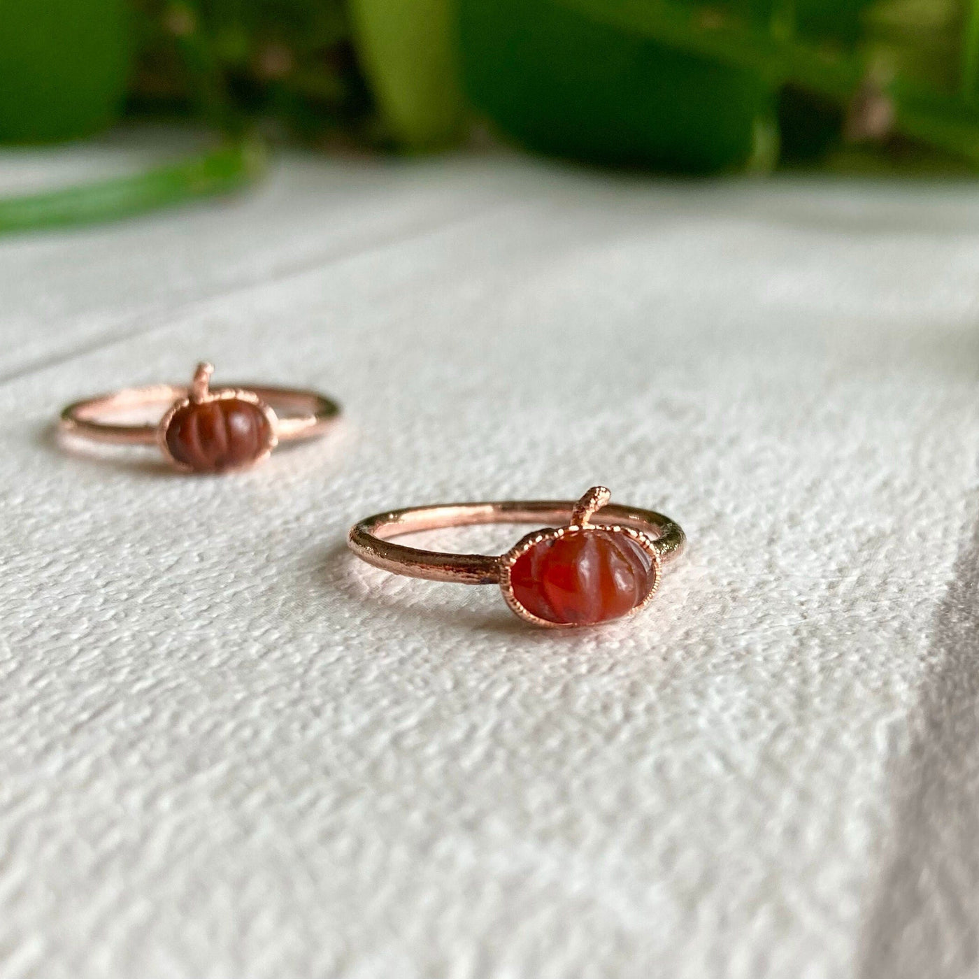 Carnelian Dainty Pumpkin Copper Ring