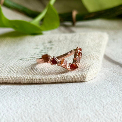 V-shaped Raw Carnelian Copper Ring
