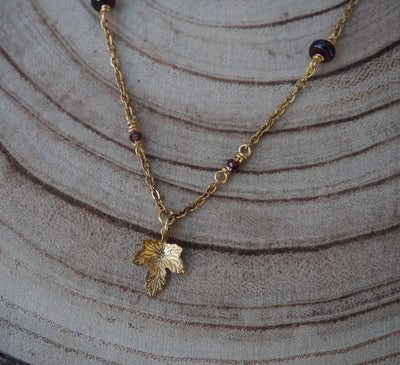 Maple Leaf Necklace Garnet Crystal Jewelry