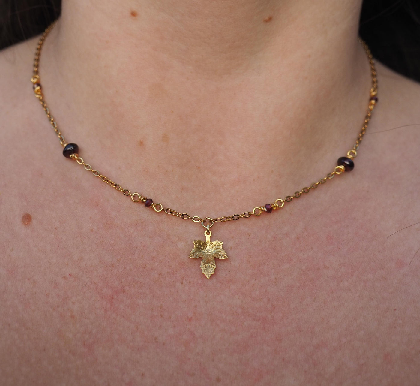 Maple Leaf Necklace Garnet Crystal Jewelry