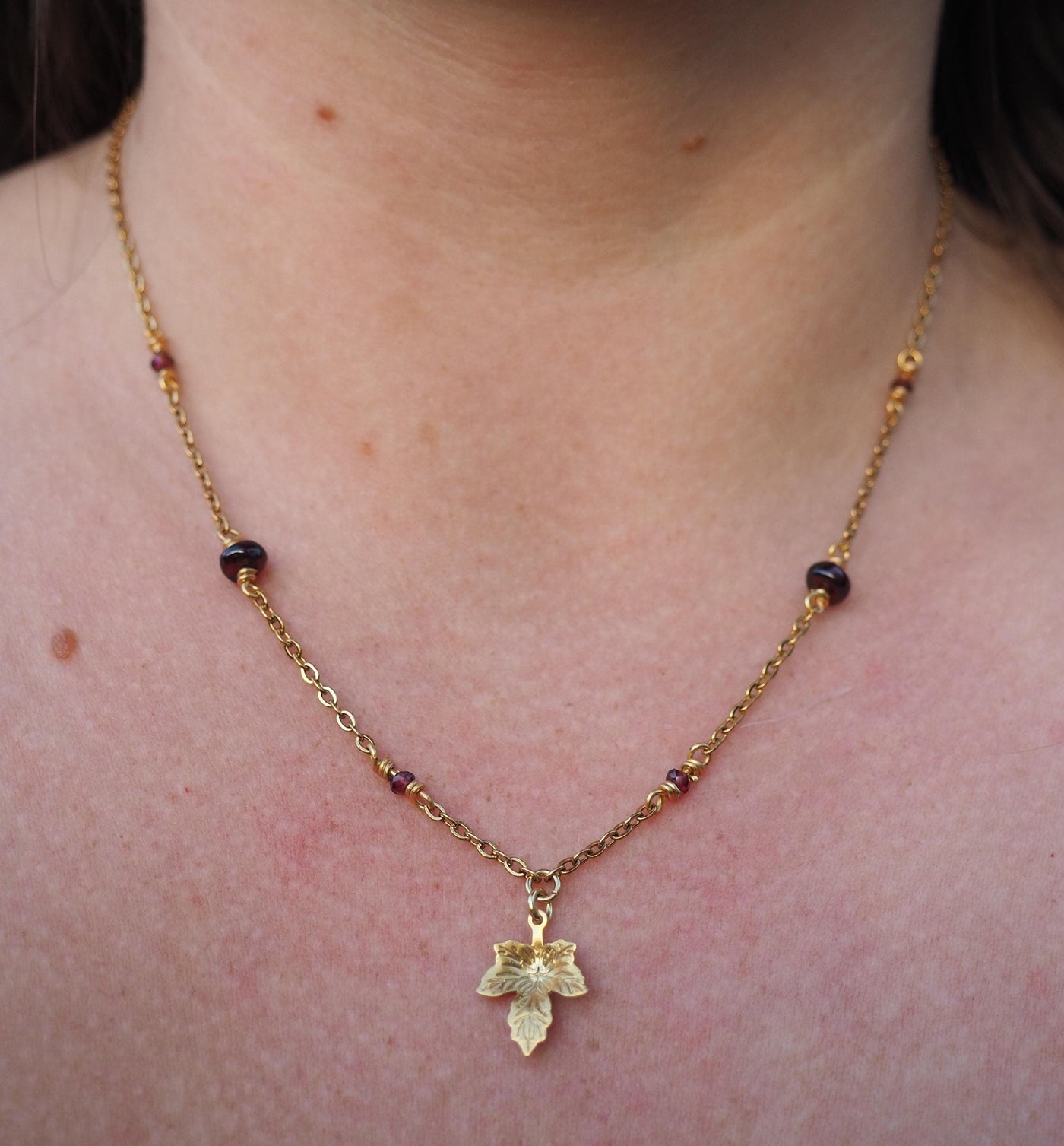 Maple Leaf Necklace Garnet Crystal Jewelry