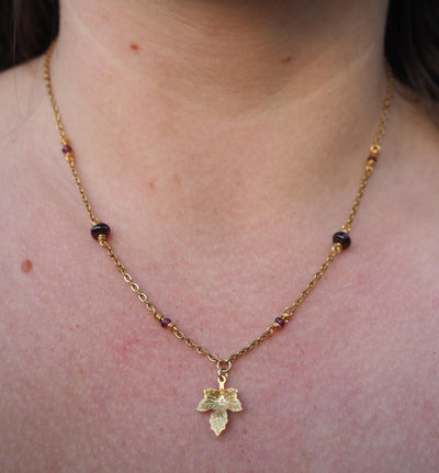 Maple Leaf Necklace Garnet Crystal Jewelry