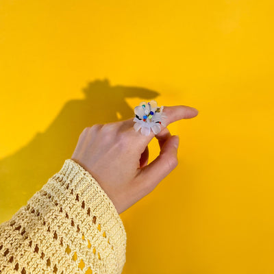 Big Flower Beaded Statement Ring