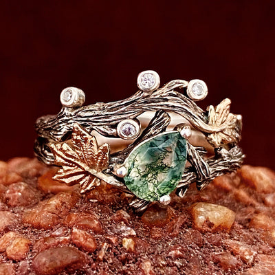 Natural Moss Agate Tree Branch Engagement Ring