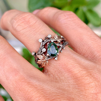 Natural Moss Agate Tree Branch Engagement Ring