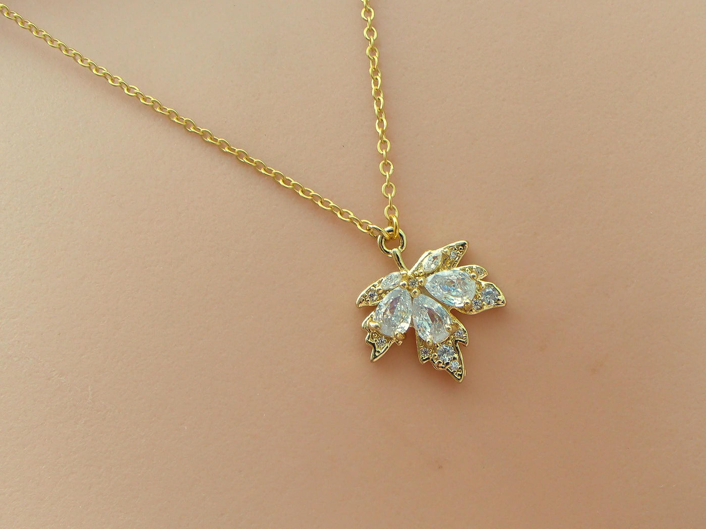 Crystal Clear Maple Leaf Necklace