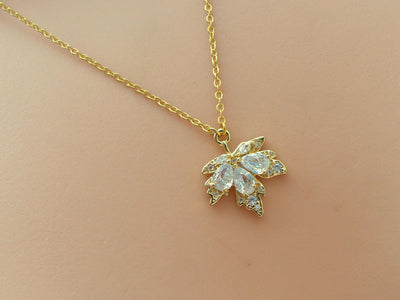 Crystal Clear Maple Leaf Necklace