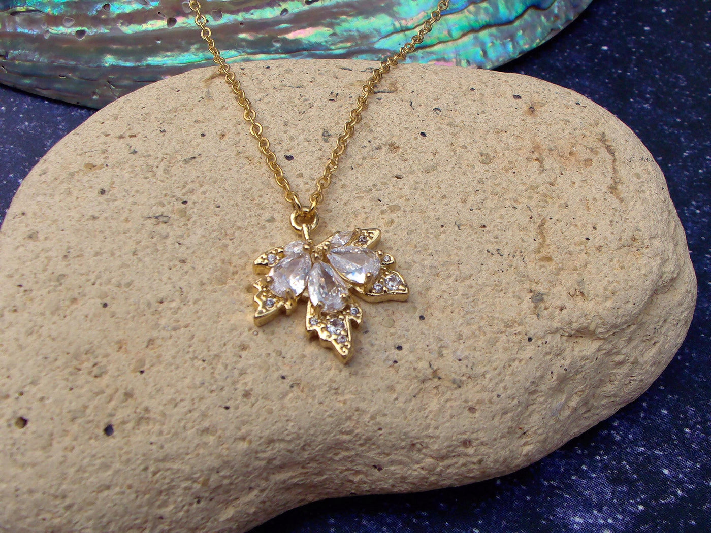 Crystal Clear Maple Leaf Necklace