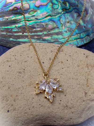 Crystal Clear Maple Leaf Necklace