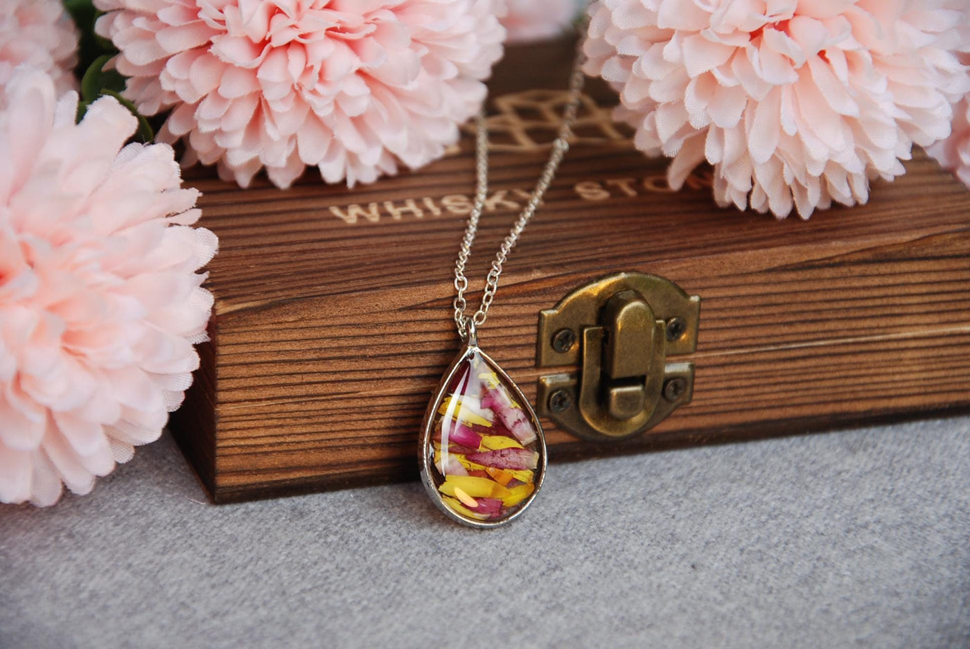 Autumn Necklace with Real Resin Petals