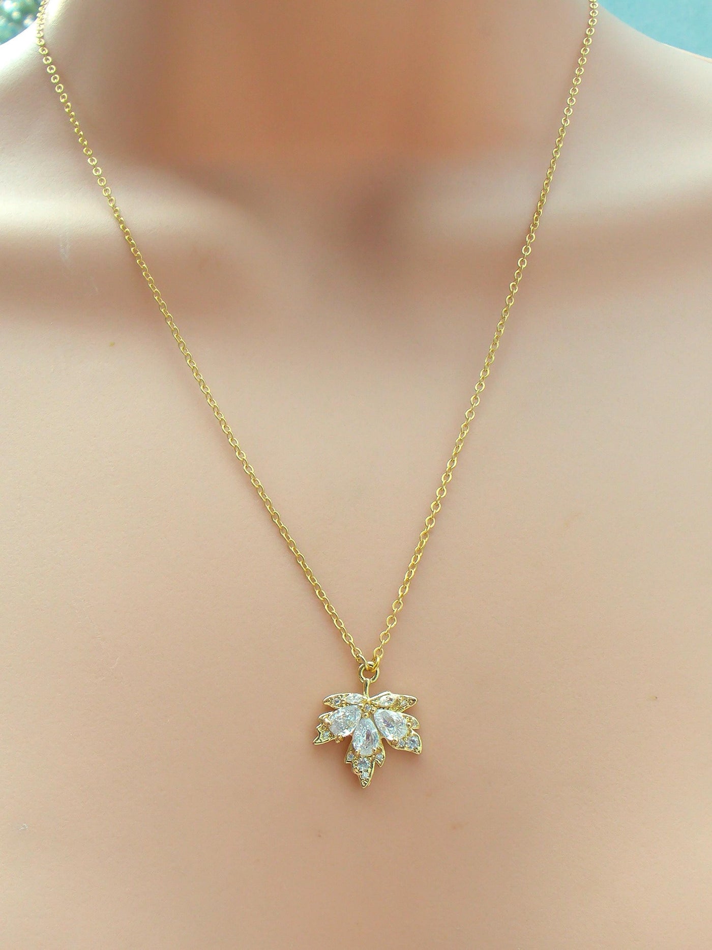 Crystal Clear Maple Leaf Necklace