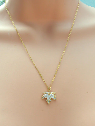 Crystal Clear Maple Leaf Necklace