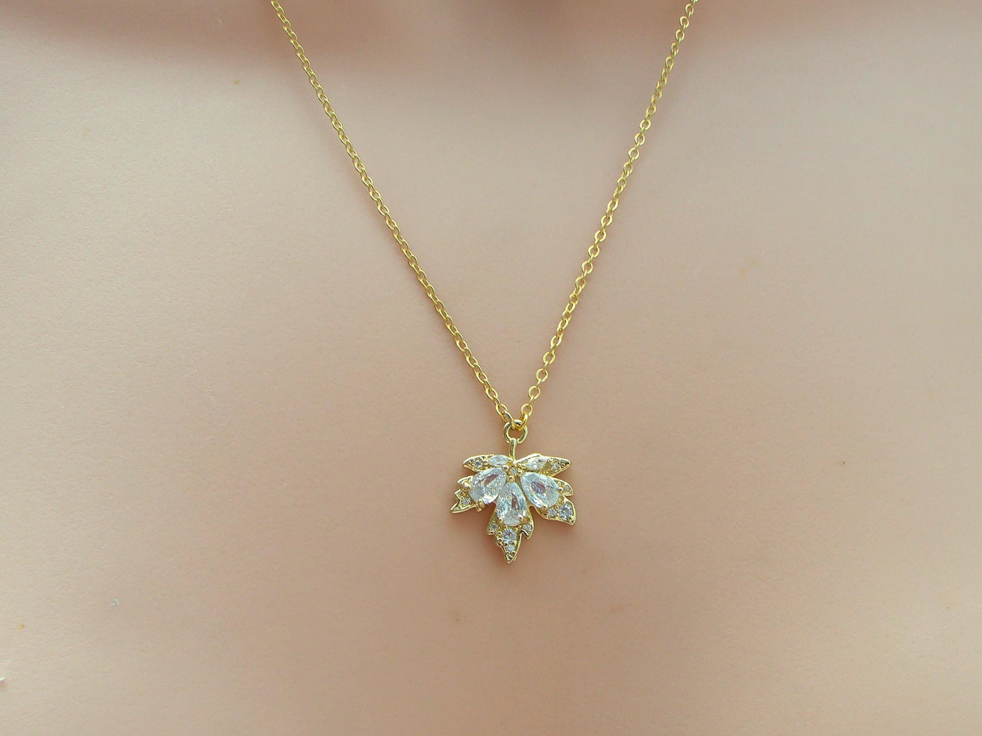 Crystal Clear Maple Leaf Necklace