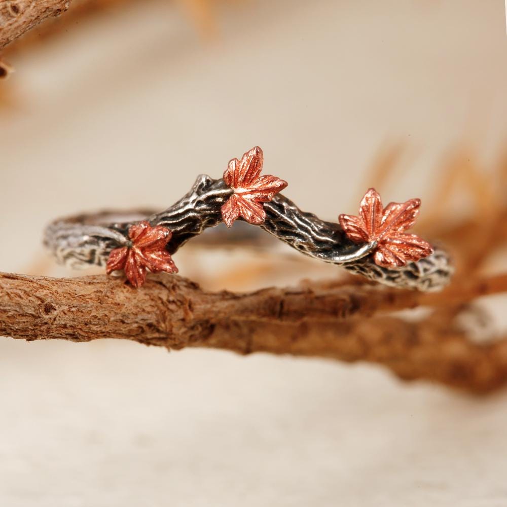 Hand-carved Twig Maple Leaf Ring