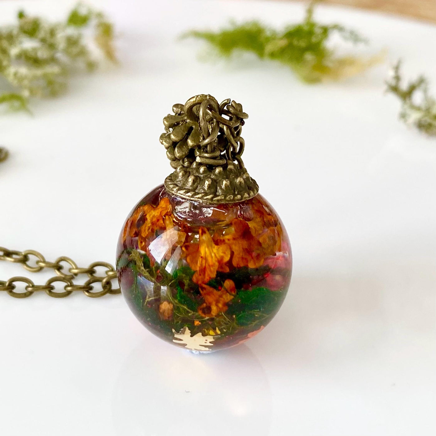 Autumn Globe Necklace Real Flower Jewellery