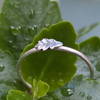 Dainty Oak Leaf Stacking Ring – Handmade Sterling Silver Jewellery