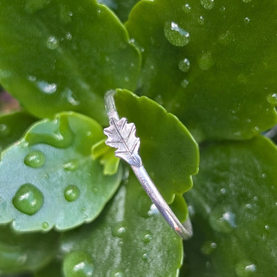 Dainty Oak Leaf Stacking Ring – Handmade Sterling Silver Jewellery