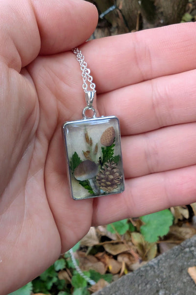 Dried Flower & Mushroom Resin Necklace