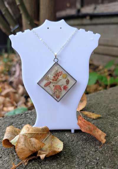 Dried Flower & Mushroom Resin Necklace