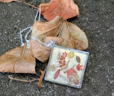 Dried Flower & Mushroom Resin Necklace