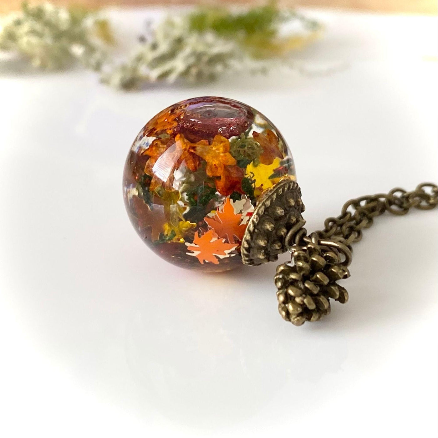 Autumn Globe Necklace Real Flower Jewellery