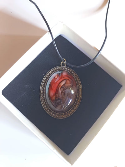 Vintage Large Red Brown Resin Necklace